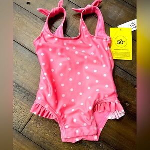 NEW Baby Gap Pink Polka-dot one piece swimsuit (0-6mo) WITH SPF